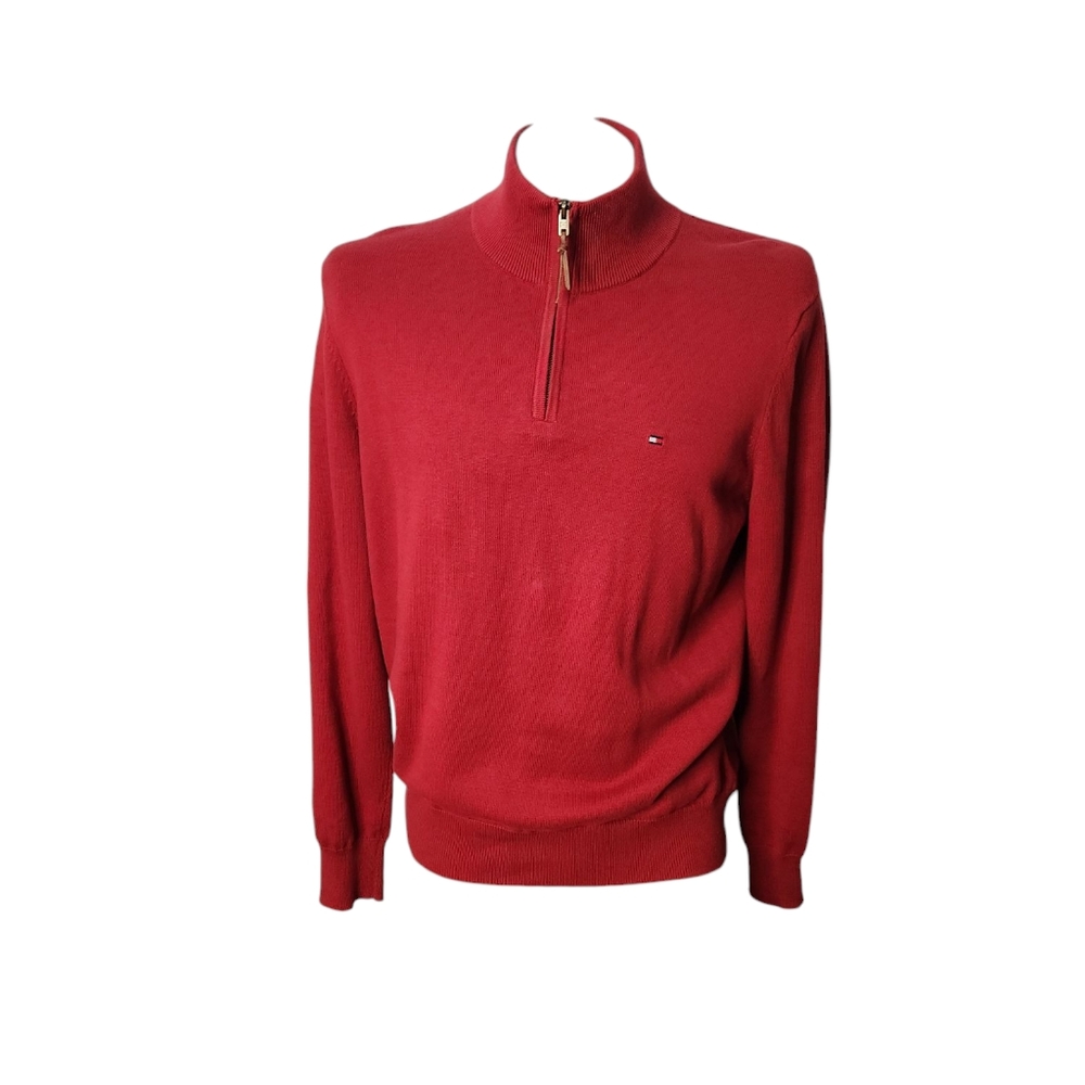 Tommy Hilfiger Men's Burgundy Red Front‎ Zip Sweater